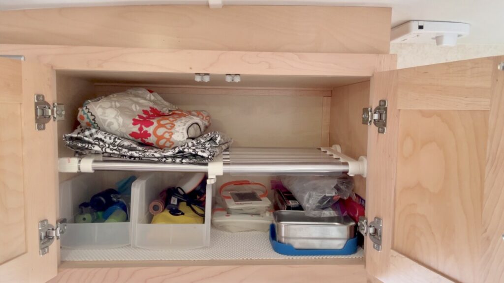 Use an expandable shelf to double storage space